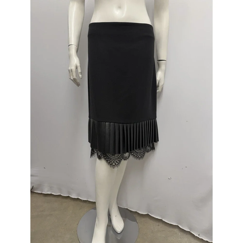 Karl Lagerfeld Skirt Black Vegan Leather Pleated Bottom Size 12 - Picture 5 of 7